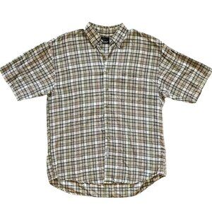 Greg Norman Plaid Linen Short Sleeve Button Down Shirt Men’s Size L